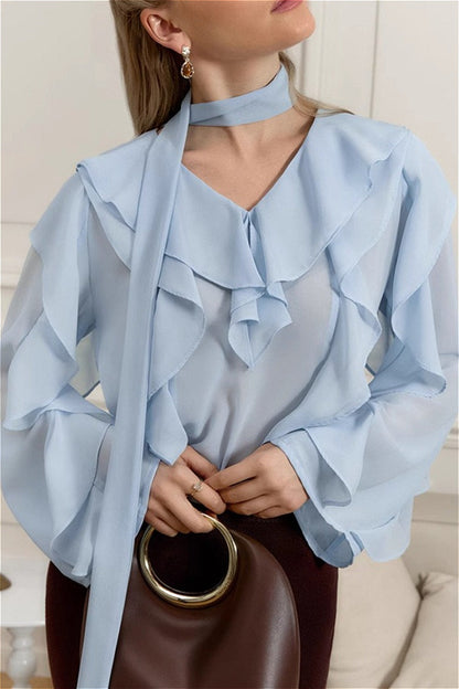Chiffon Ruffled Tie Blouse