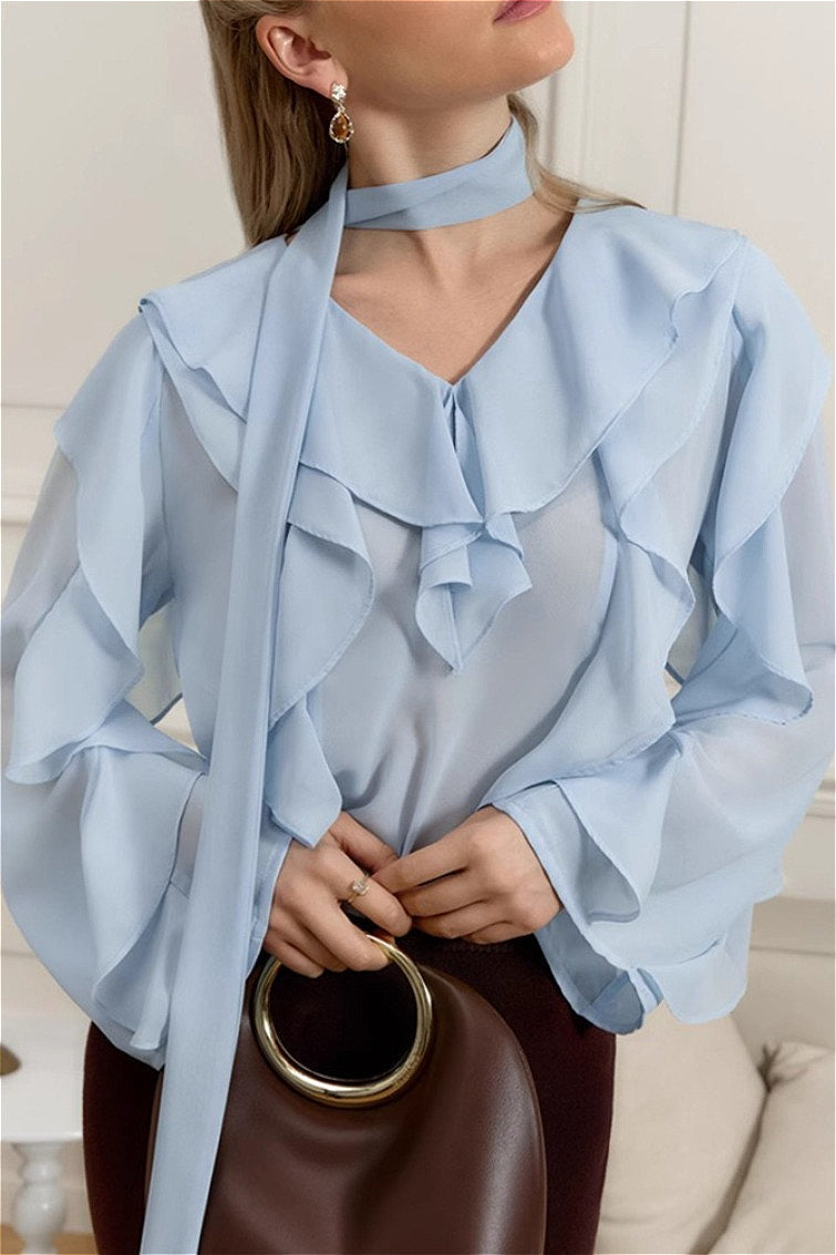 Chiffon Ruffled Tie Blouse