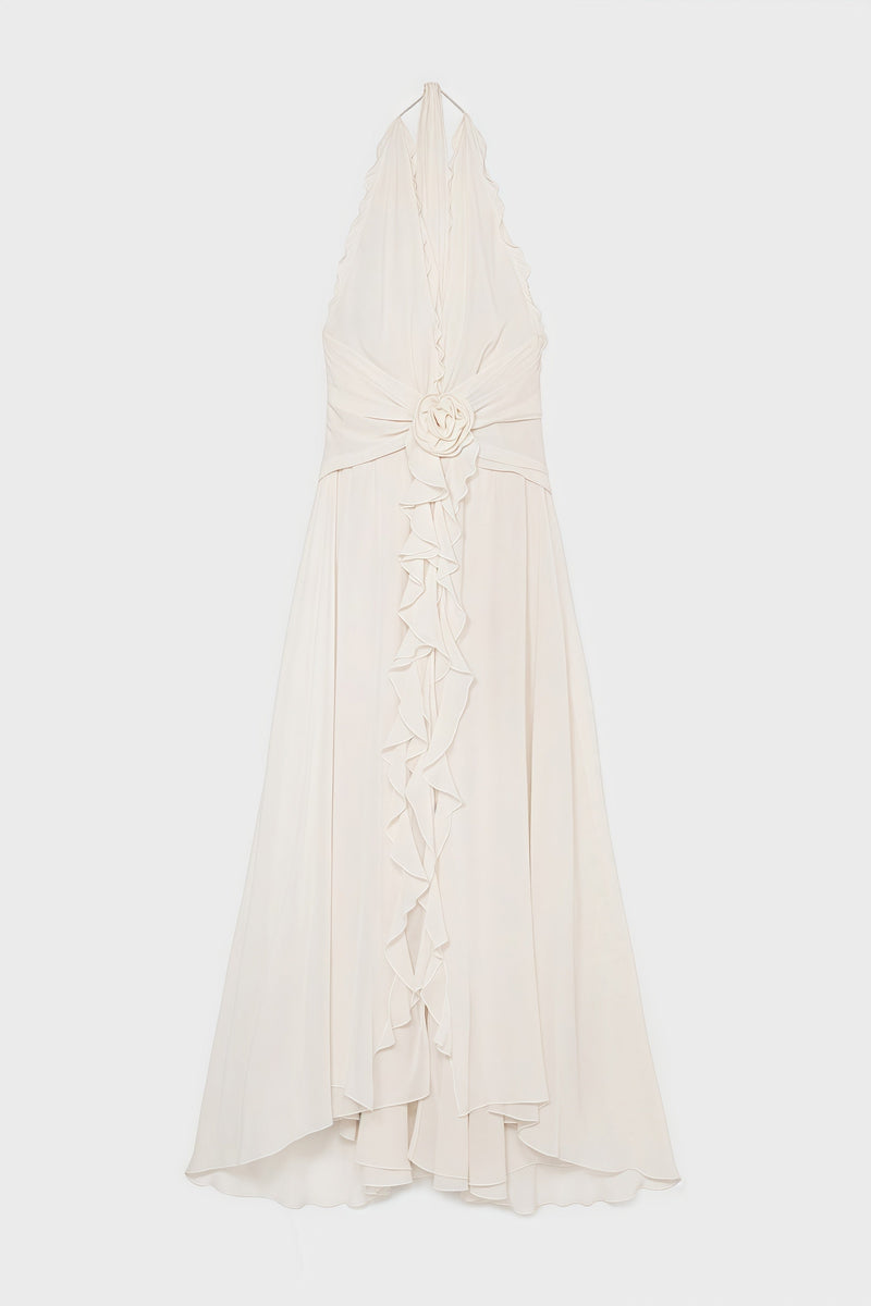 Varyf White 3d Flower Ruffled Maxi Dress