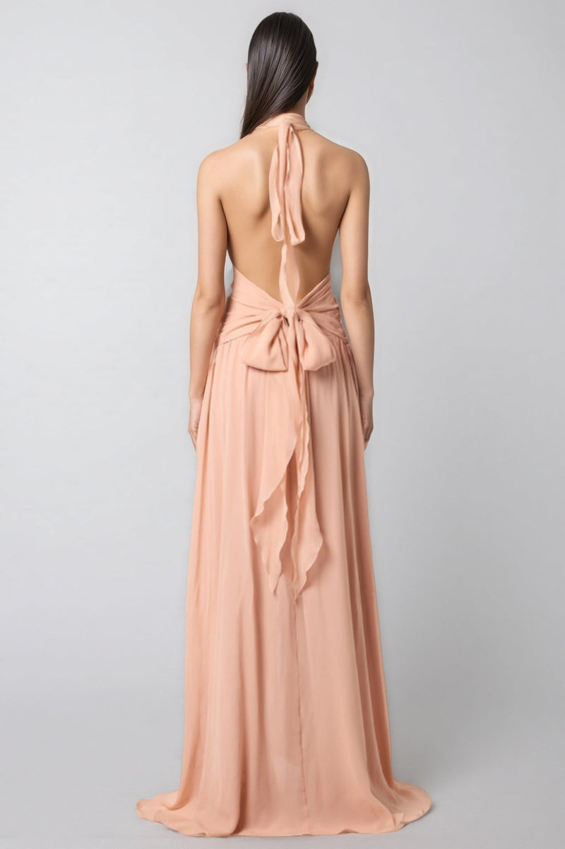 Wylon Pink 3d Flower Ruffled Maxi Dress
