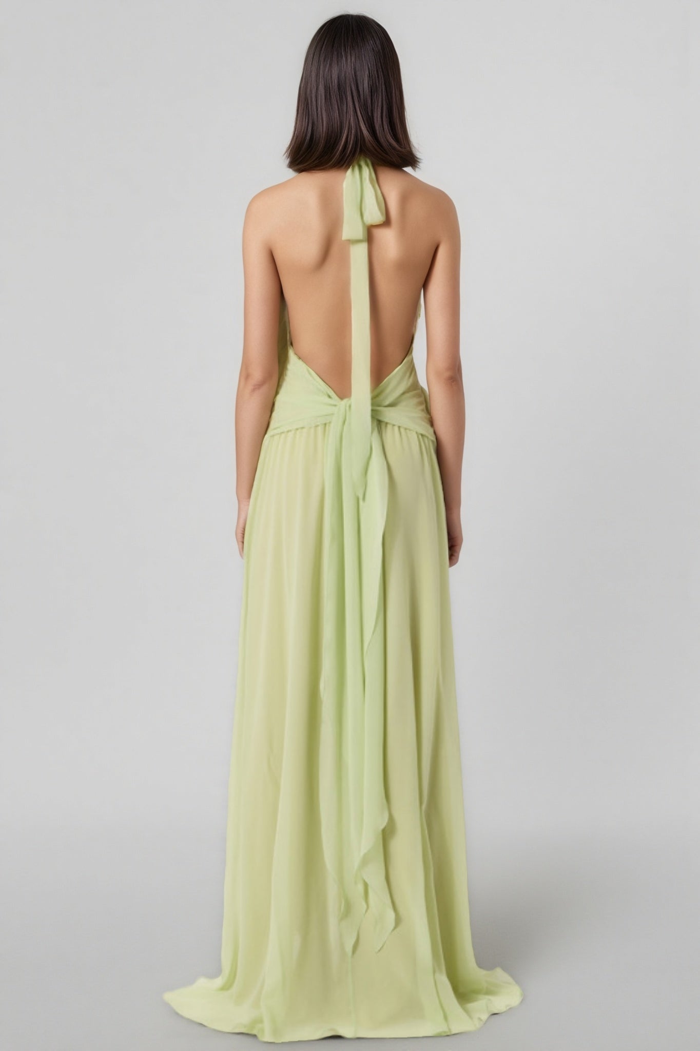 Xavif Green 3d Flower Ruffled Maxi Dress