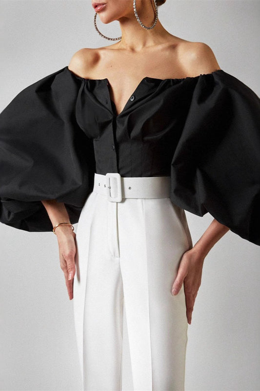 Puff Sleeve Cold Shoulder Blouse