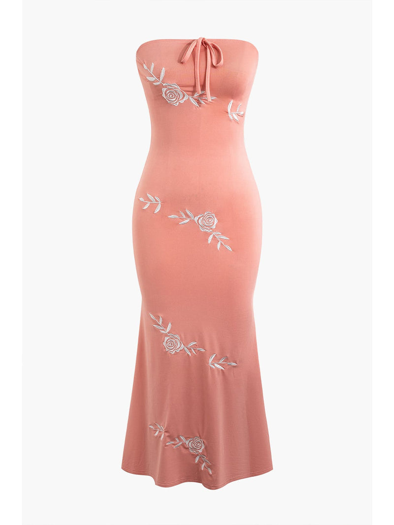 Embroidered Strapless Maxi Dress