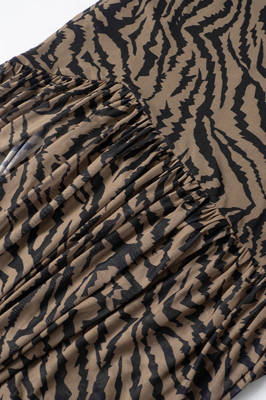 Leopard Mesh Cutout Strapless Maxi Dress