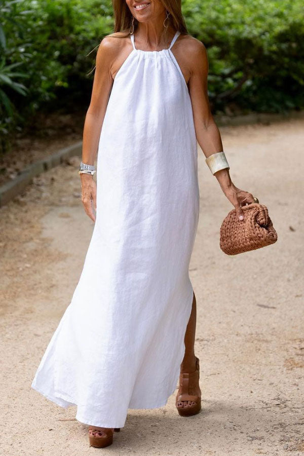 Holiday Color Halter Neck Maxi Dress