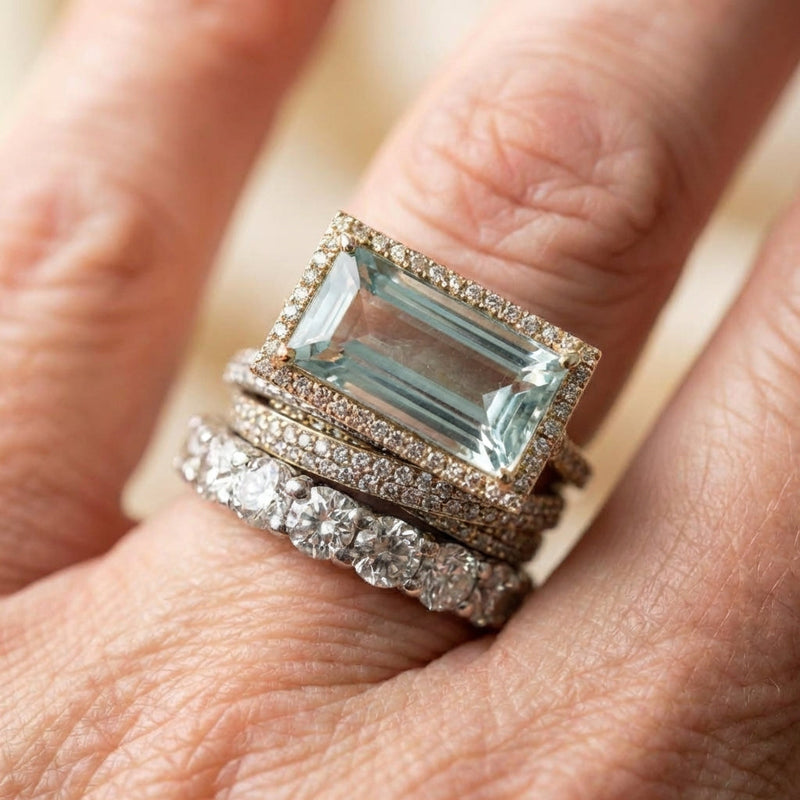 An Vintage Silver Turquoise Glass Ring Set