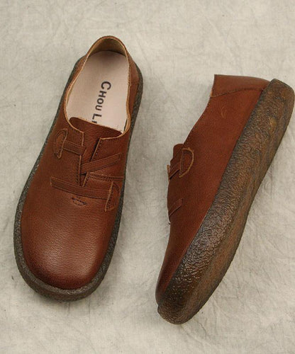 Fitted Cross Strap Flat Shoes for Red Genuine Leather