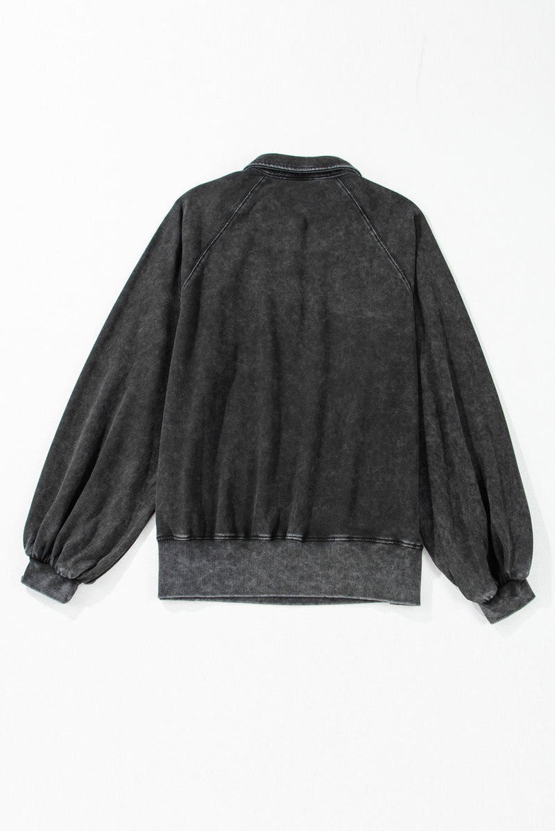 Buttons Balloon Sleeve Oversized Sweatshirt