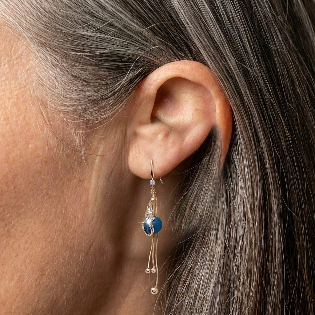 Festive Earrings With Blue Pearls