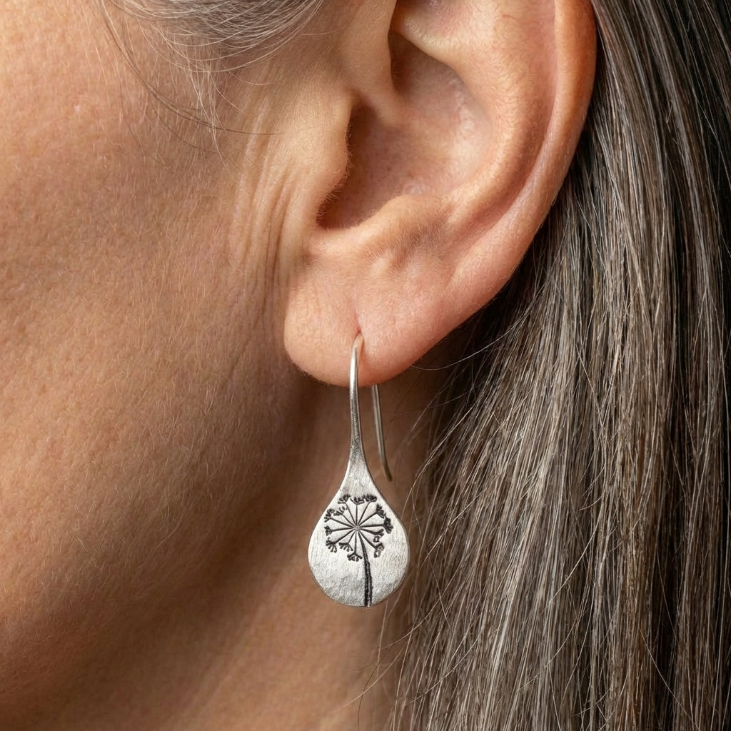 Sterling Silver Dandelion Leaf Earrings