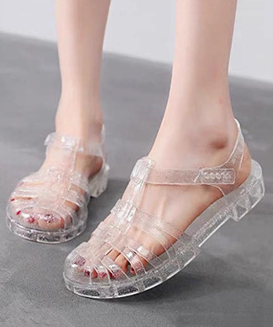 Splicing Hollow Out Flat Clear Sandals White