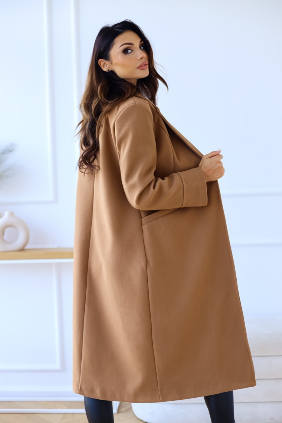 Wool Blend Double Breasted Lapel Overcoat