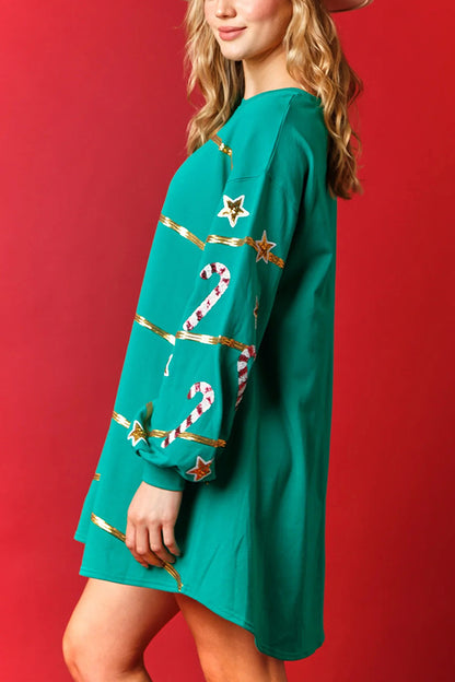 Christmas Candy Sequin Loose Long Sleeve Mini Dress
