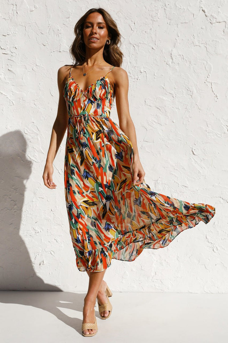 Adela Printed Ruffle Trim Midi Sundress