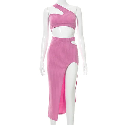 Ribbed Hollow Out Sleveless Long Dress Split Out Slim Vestidos Cropped Off Shoulder Holiday Beachwear