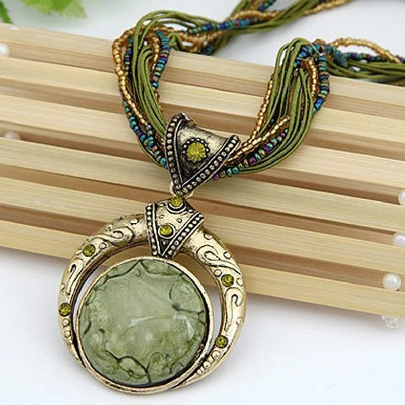 Vintage Ethnic Green Crystal Pendant
