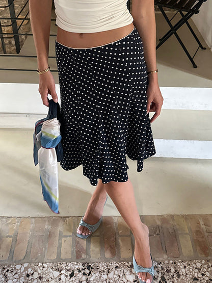 Black Polka Dot Ruffle Maxi Skirts