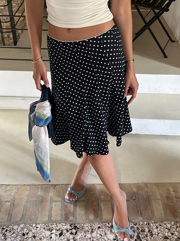Black Polka Dot Ruffle Maxi Skirts