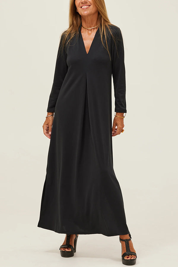 Color V-neck Slit Maxi Dress