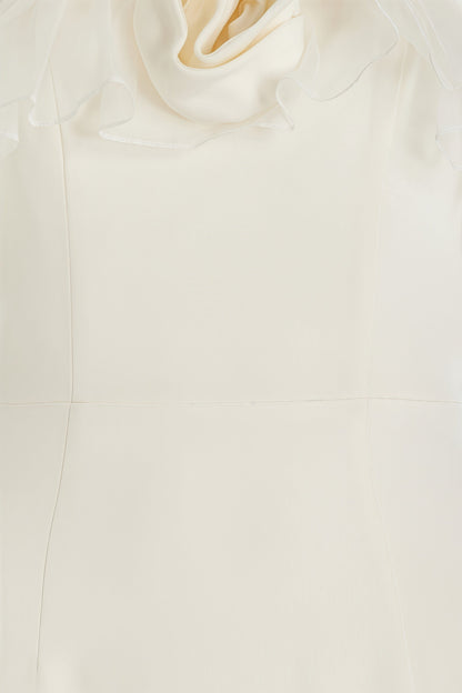 Zaretp White Ruffled Silk Midi Dress