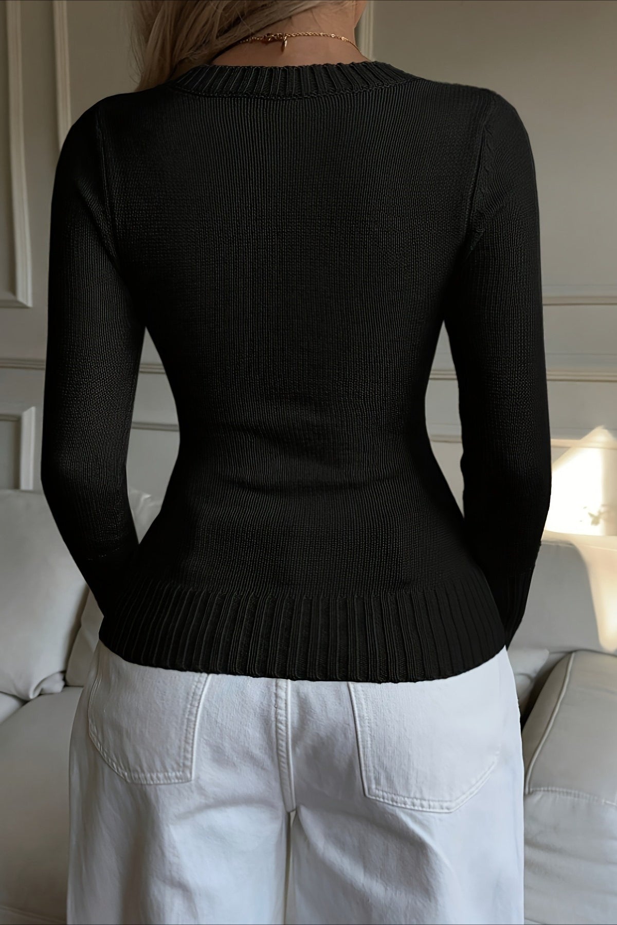 Embroidered V-neck Sweater Knit Top