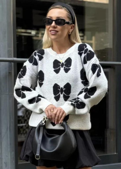 Butterfly Print Knit Pullover - Cozy Sweater for