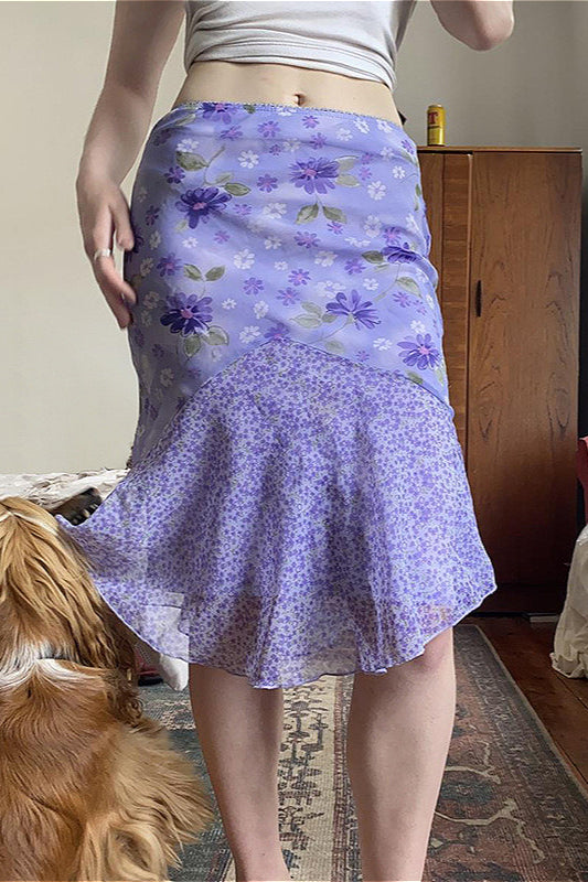 Purple Patchwork Asymmetrical Tulle High Waist Skirt