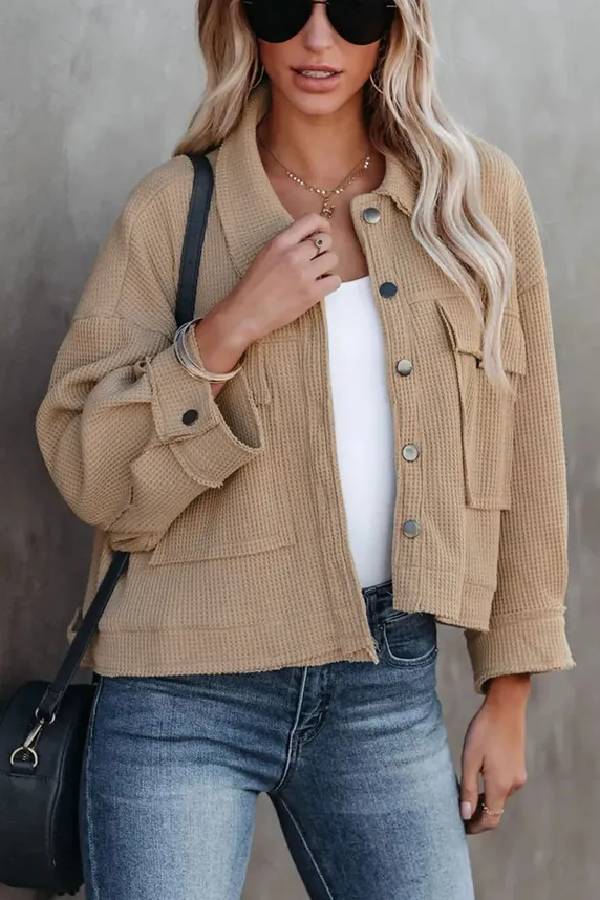 Waffle Cardigan Short Top Jacket