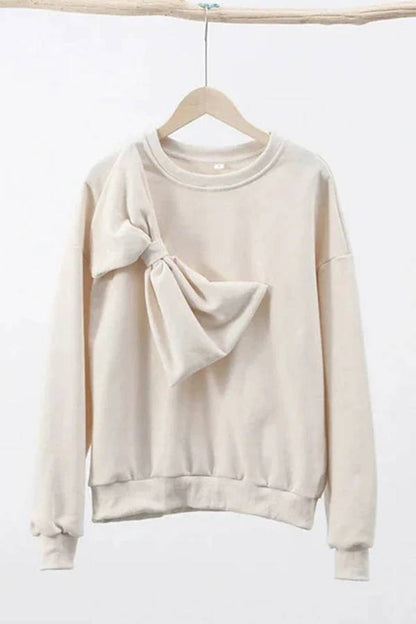 Color Round Neck Long Sleeve Bow Loose Sweatshirts