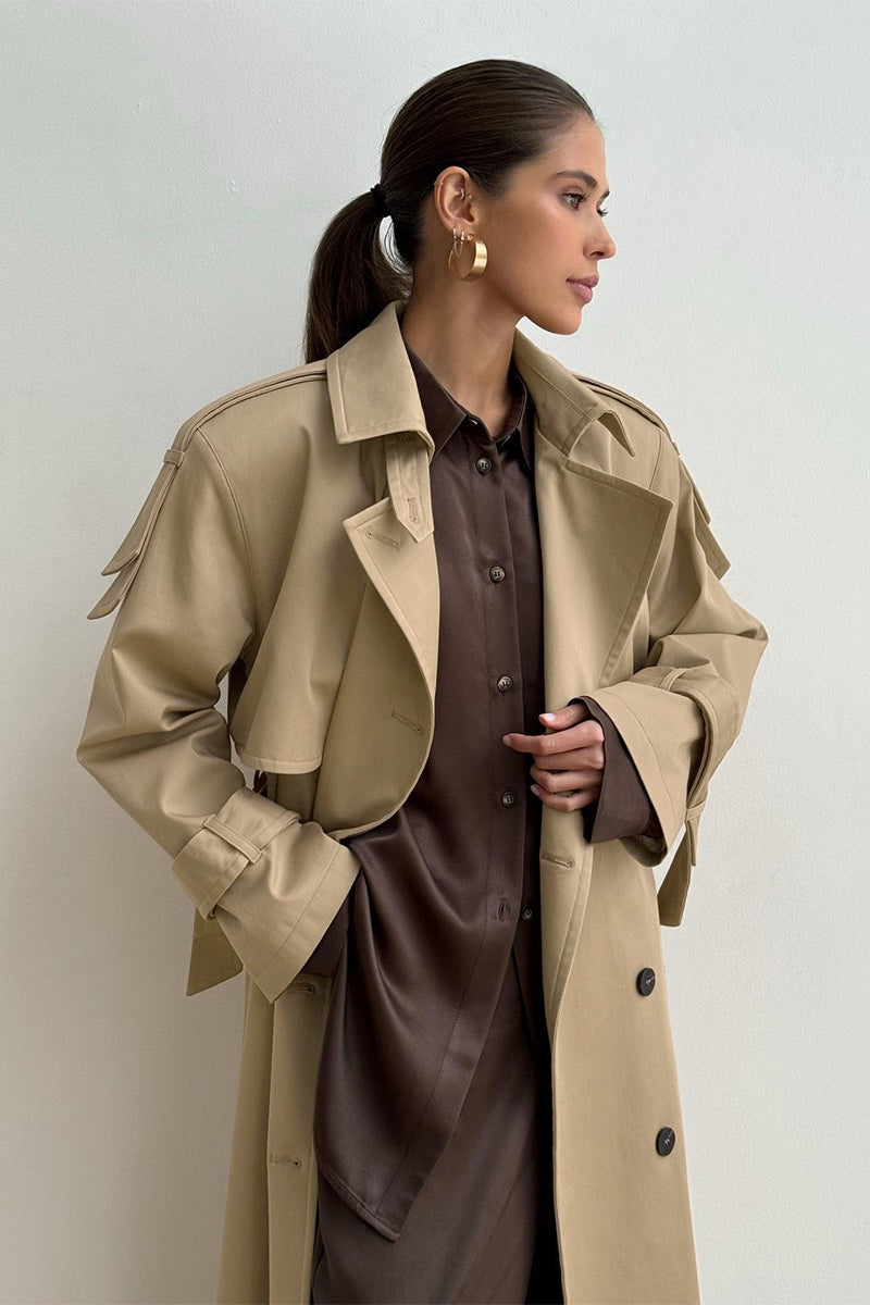 Long Cotton Tied Relaxed Overcoat