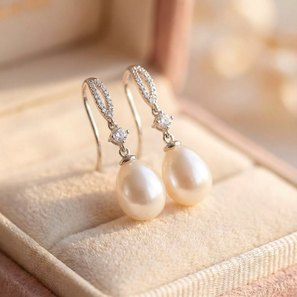 Bright Dangling Pearl Earrings