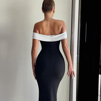 Morgana - Off-shoulder Contrast Maxi Dress