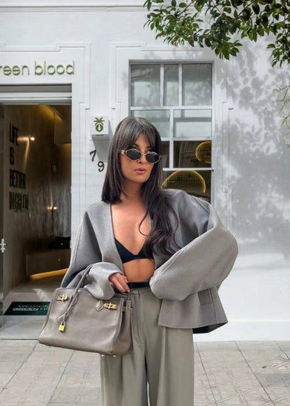 Minimalist V-neck Woolen Coat