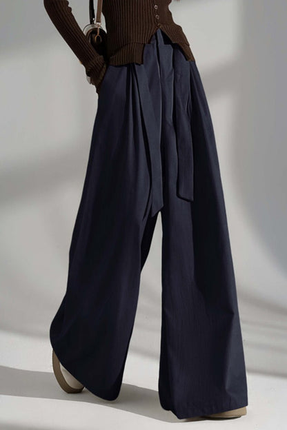 Wrinkle Resistant Denim Cotton Wide Leg Pants
