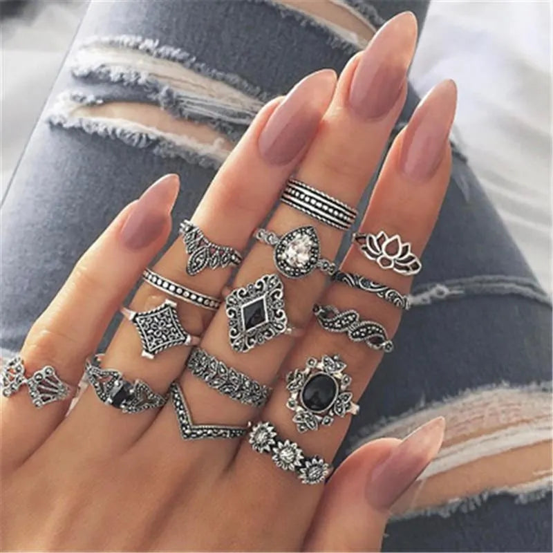 Vintage Bohemian Ring Set