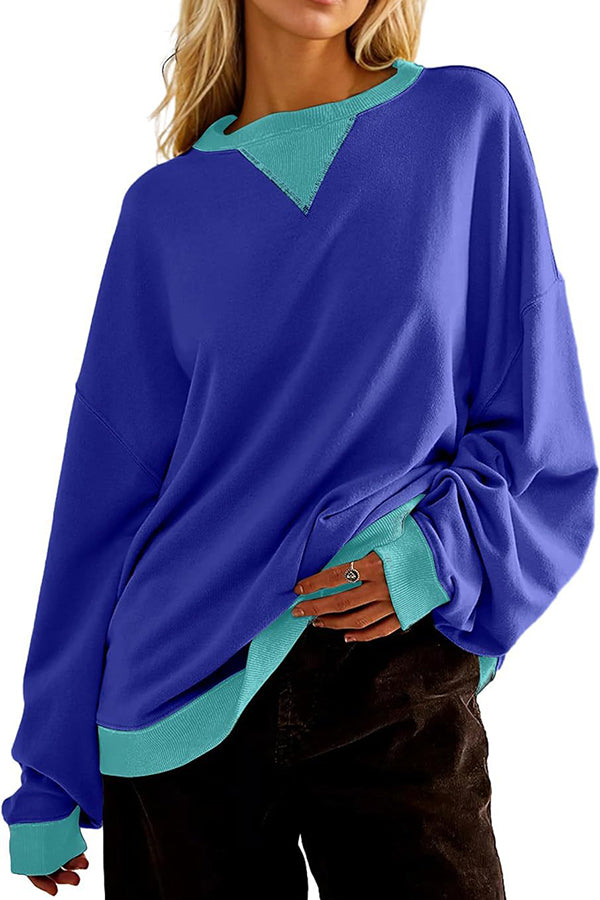 Fashionable Contrasting Color Loose Long-sleeved Sweatshirt