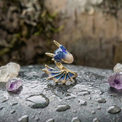 Adjustable Dragon Ring In Silver And Hand Painted Enamel