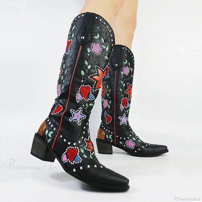 Affection Heart Mid-calf Chunky Heel Rebel Western Boot