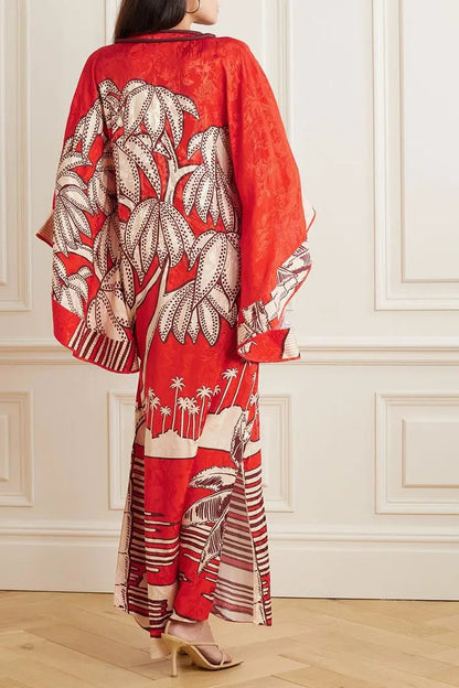 African Print Maxi Dress - Long Sleeve Caftan Style