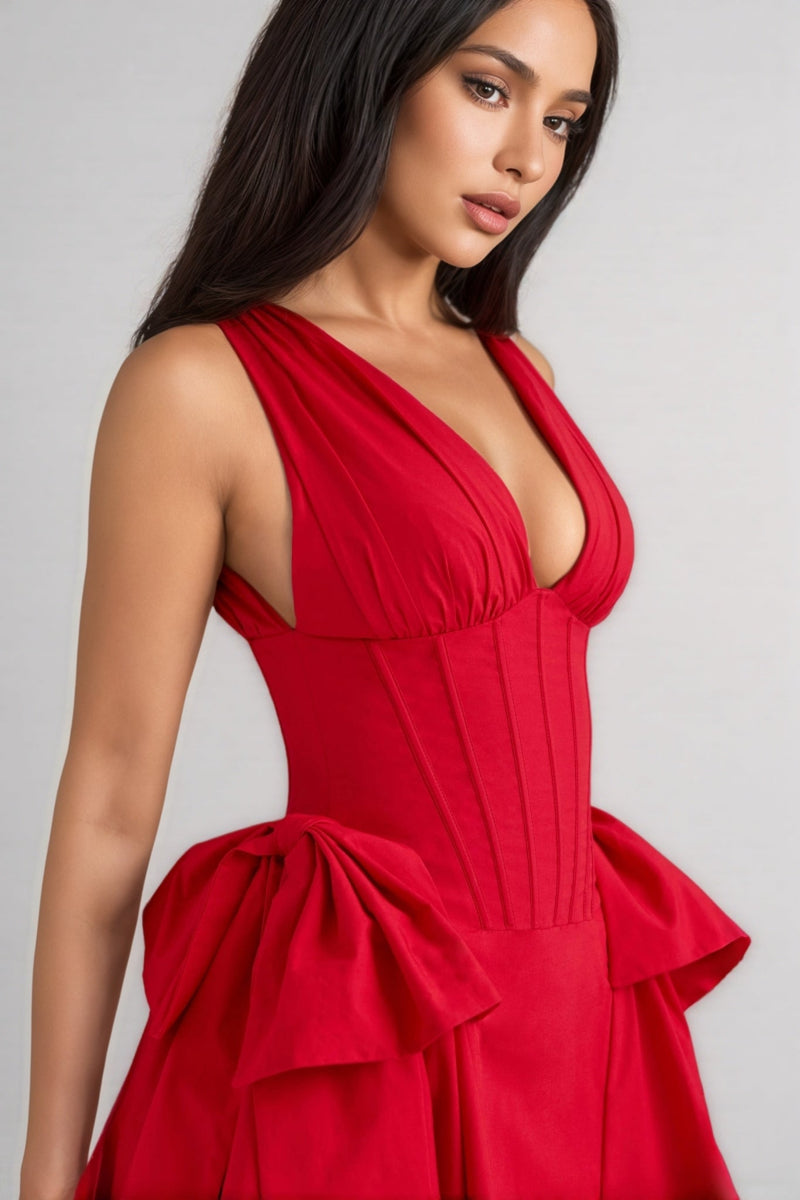 Savan Red Cotton Bow Mini Dress