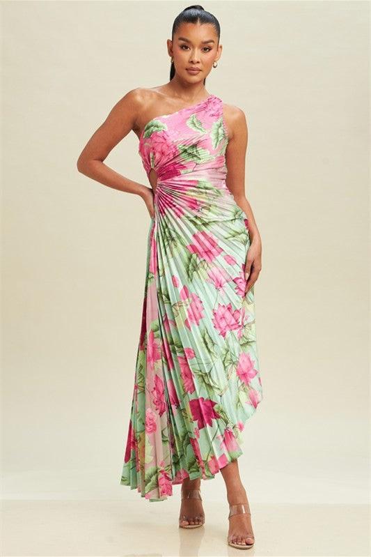 Amanda Pleated Cut-out Midi Dress