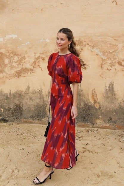 Amelia Tie Dye Balloon Sleeve Midi Dress