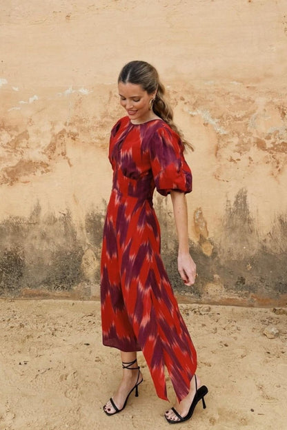 Amelia Tie Dye Balloon Sleeve Midi Dress