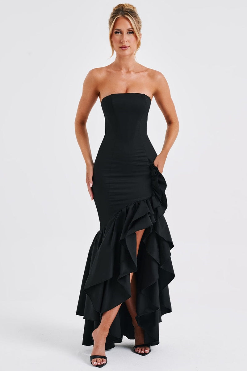 Daphne Asymmetrical Ruffle Maxi Dress