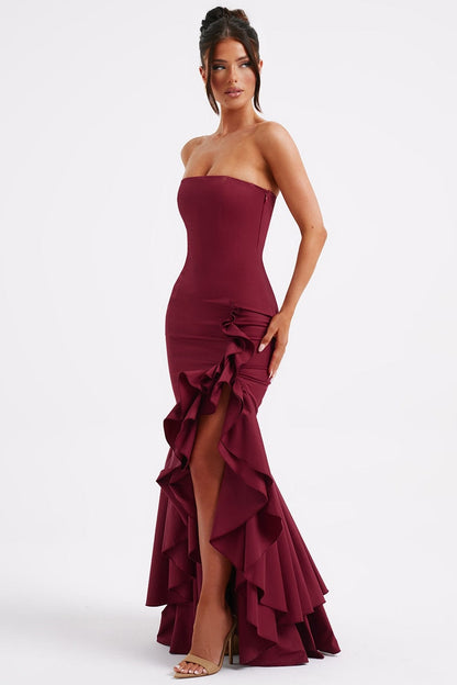 Daphne Asymmetrical Ruffle Maxi Dress