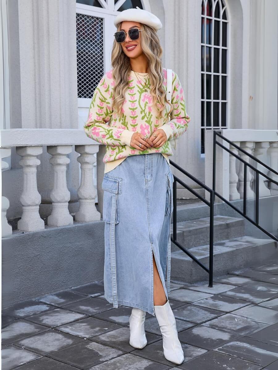 Adalia Pattern Knit Sweater - Apricot