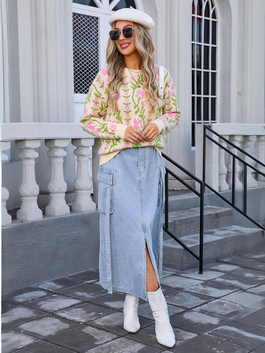 Adalia Pattern Knit Sweater - Apricot