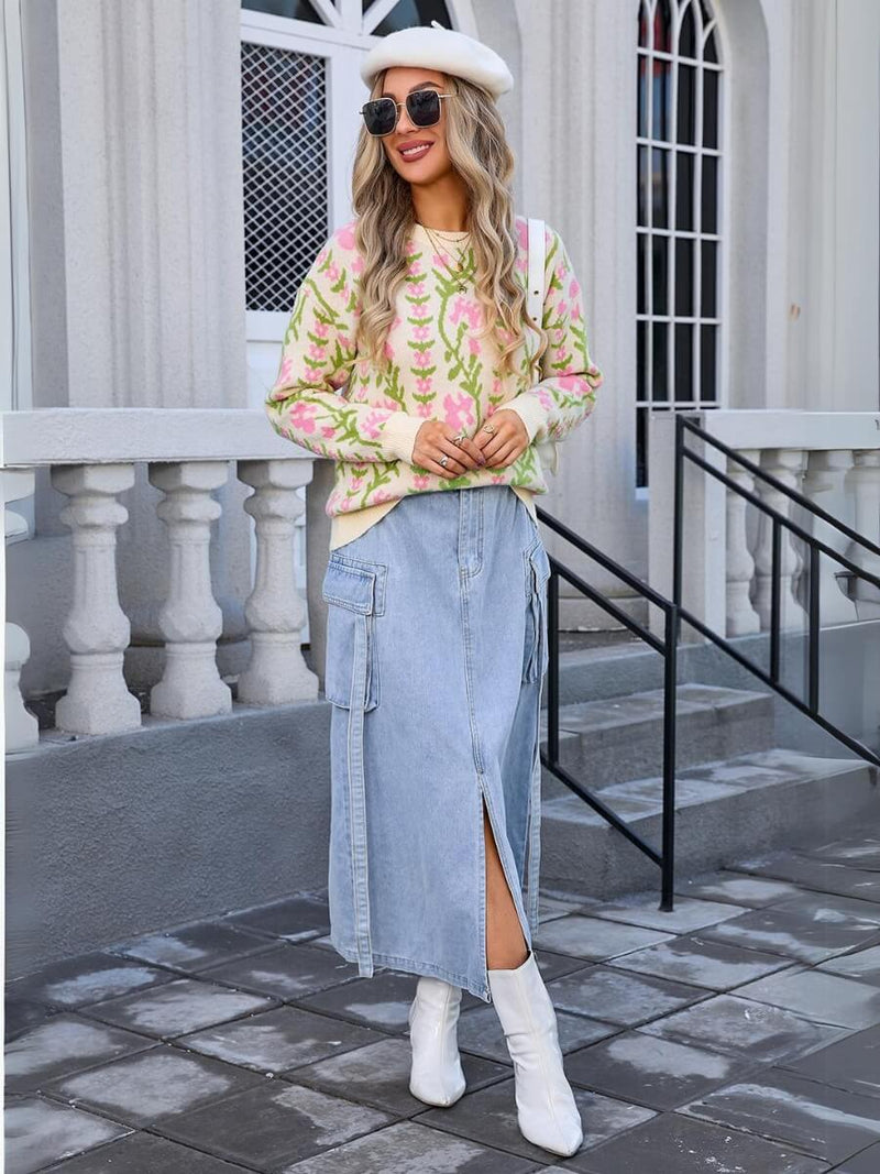 Adalia Pattern Knit Sweater - Apricot