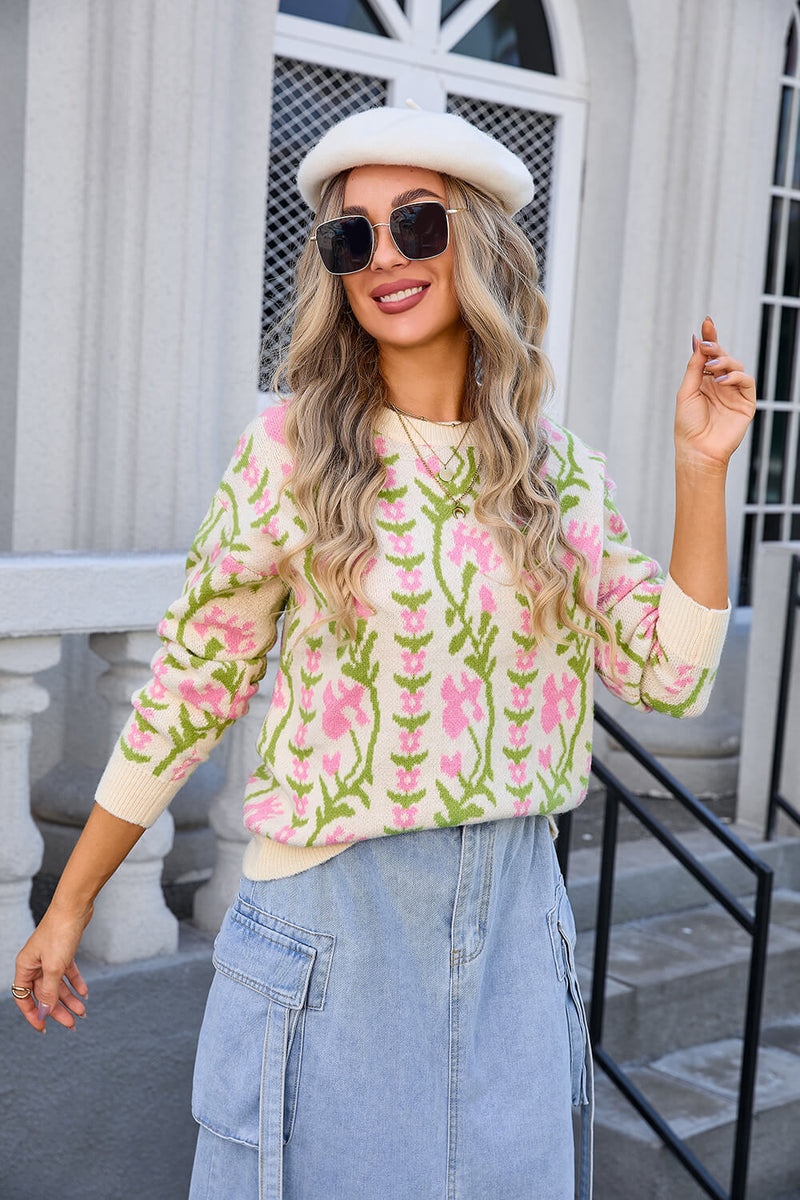 Adalia Pattern Knit Sweater - Apricot