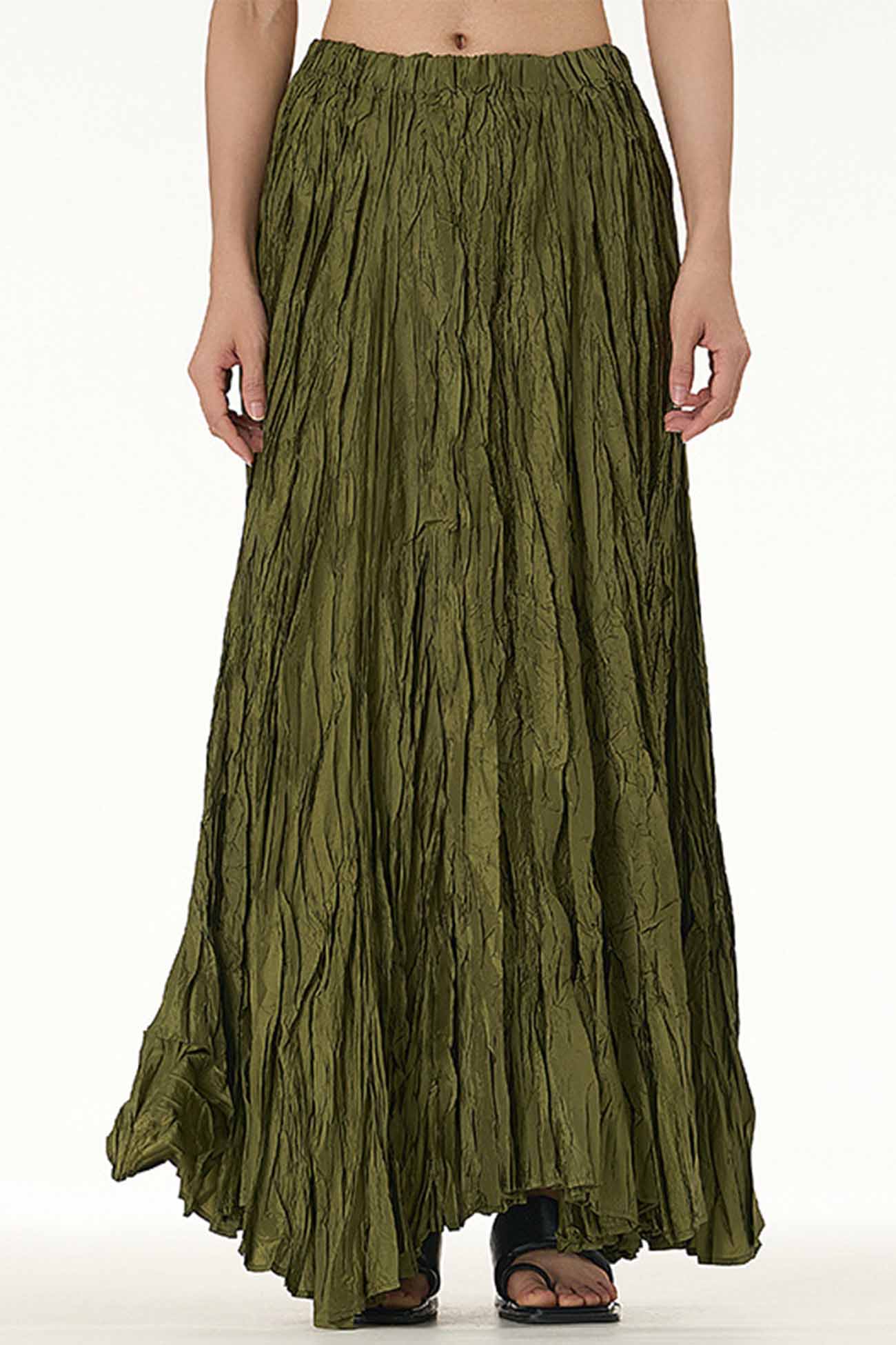 Color Pleated Midi Skirt